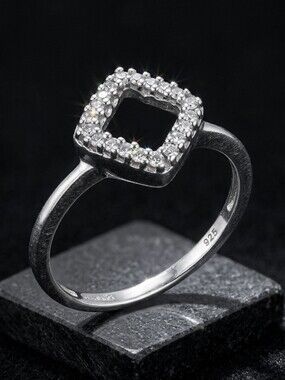 Natural DIAMOND Sterling Silver Stackable Ring 6